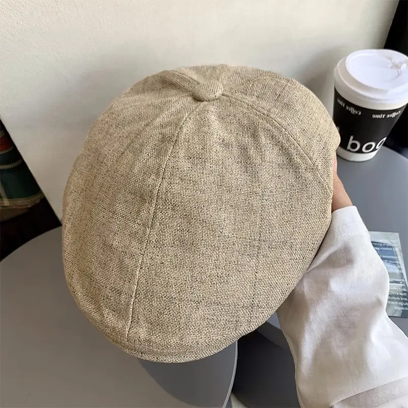 Linen Peaked Cap for Women British Newsboy Hat - Image 2