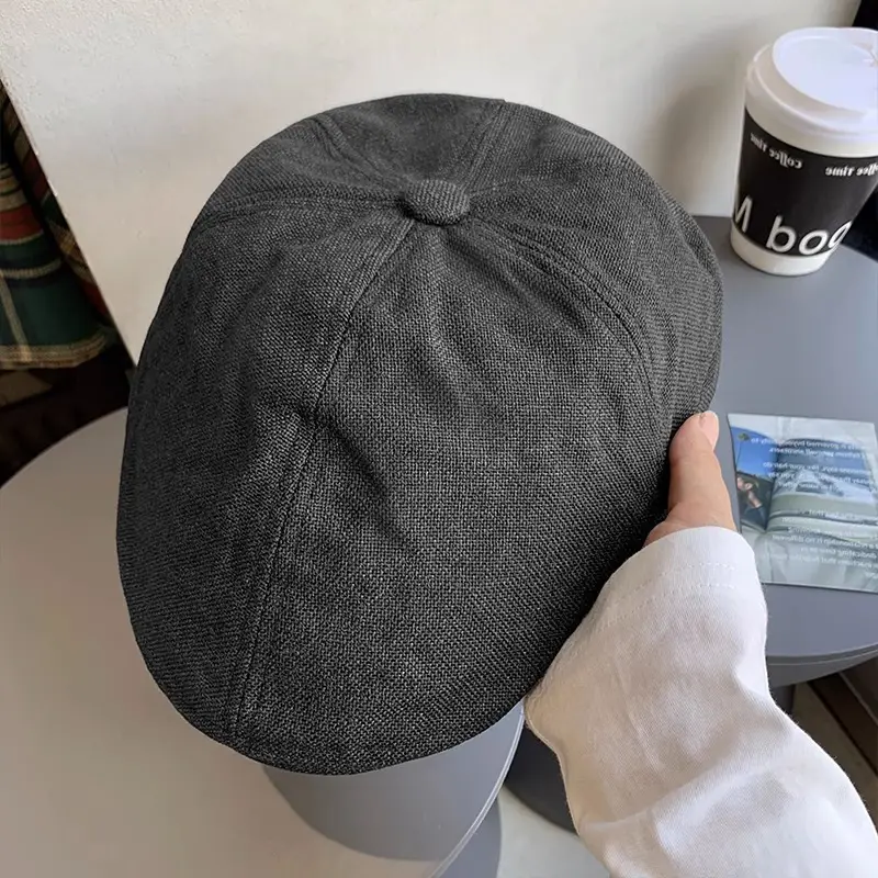 Linen Peaked Cap for Women British Newsboy Hat - Image 3