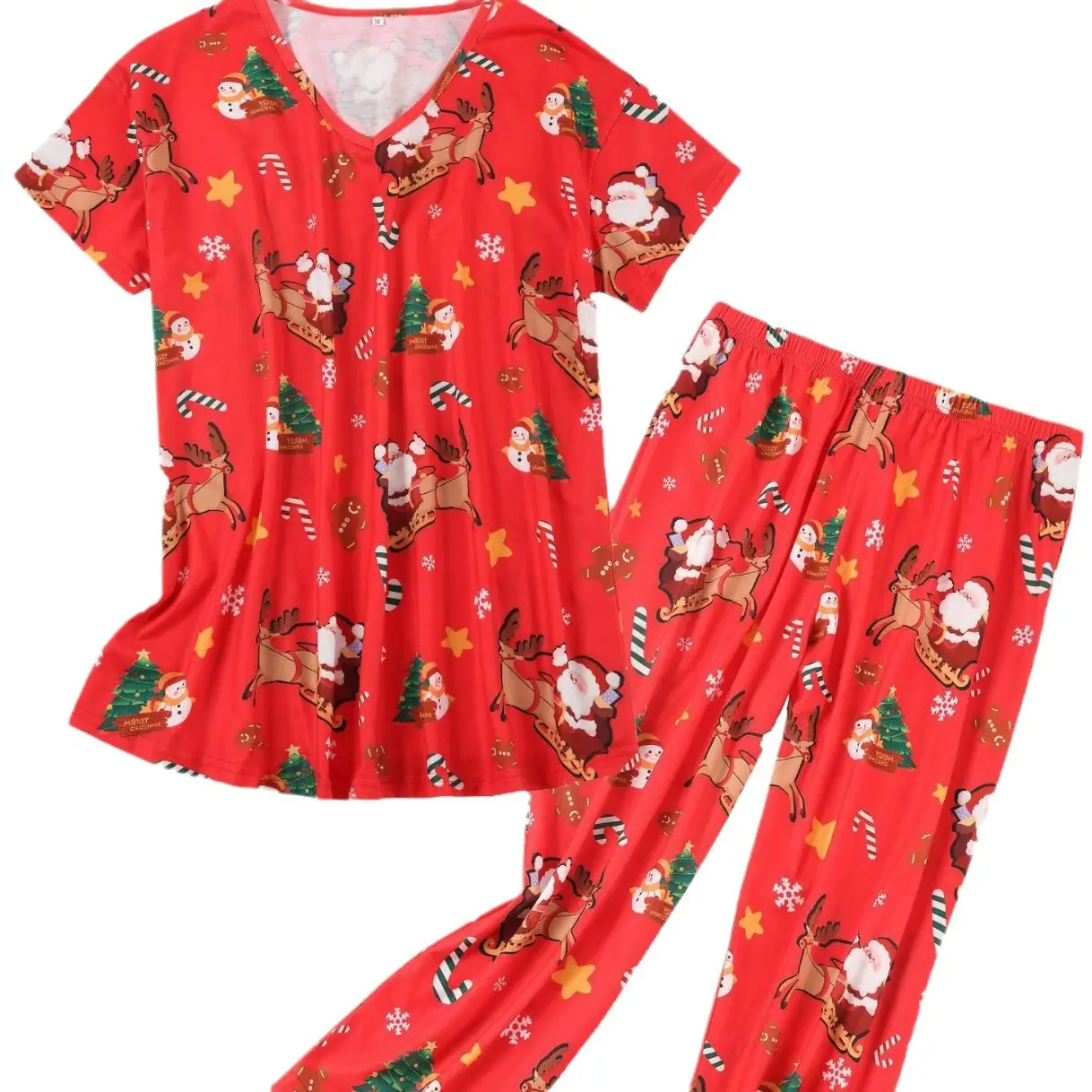 2025 Printed Pajama Set Women Red Christmas Design - Image 17