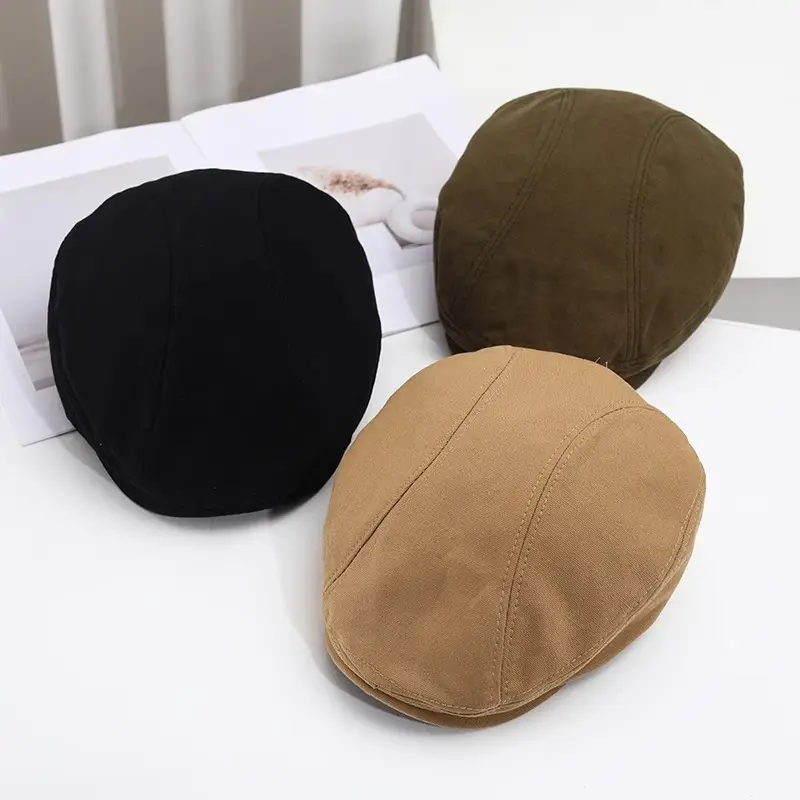 Men Linen Beret Hat Tan Large Bristle Black — feature 15