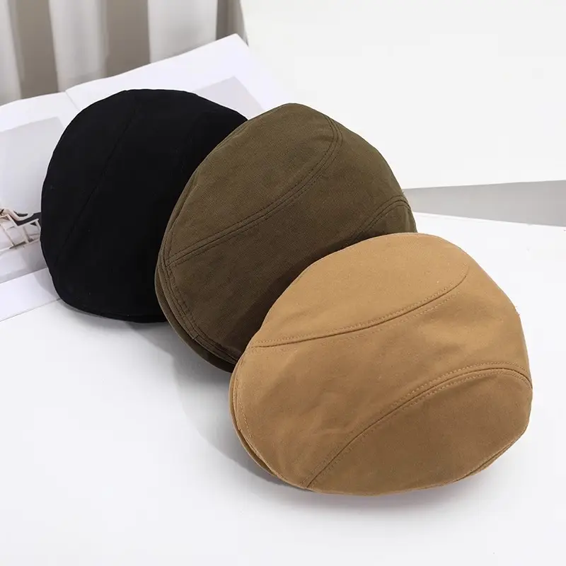 Men Linen Beret Hat Tan Large Bristle Black — feature 16