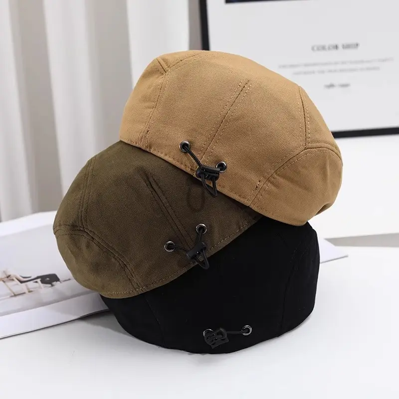 Men Linen Beret Hat Tan Large Bristle Black — feature 17