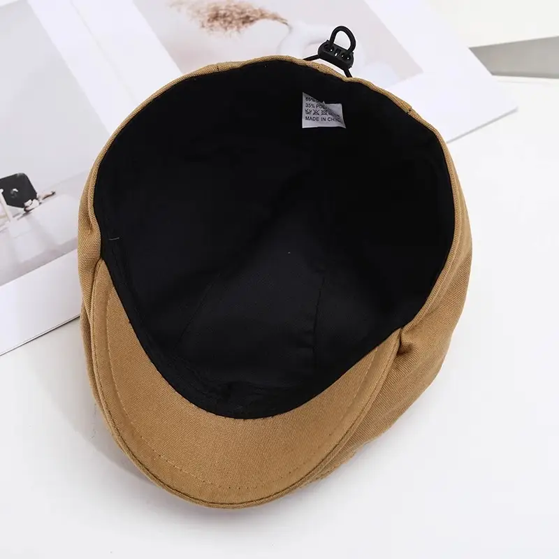 Men Linen Beret Hat Tan Large Bristle Black — feature 20
