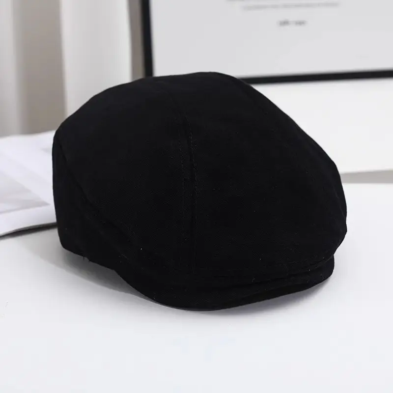 Men Linen Beret Hat Tan Large Bristle Black — feature 22