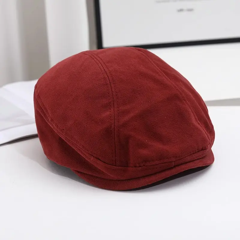 Men Linen Beret Hat Tan Large Bristle Black — feature 23