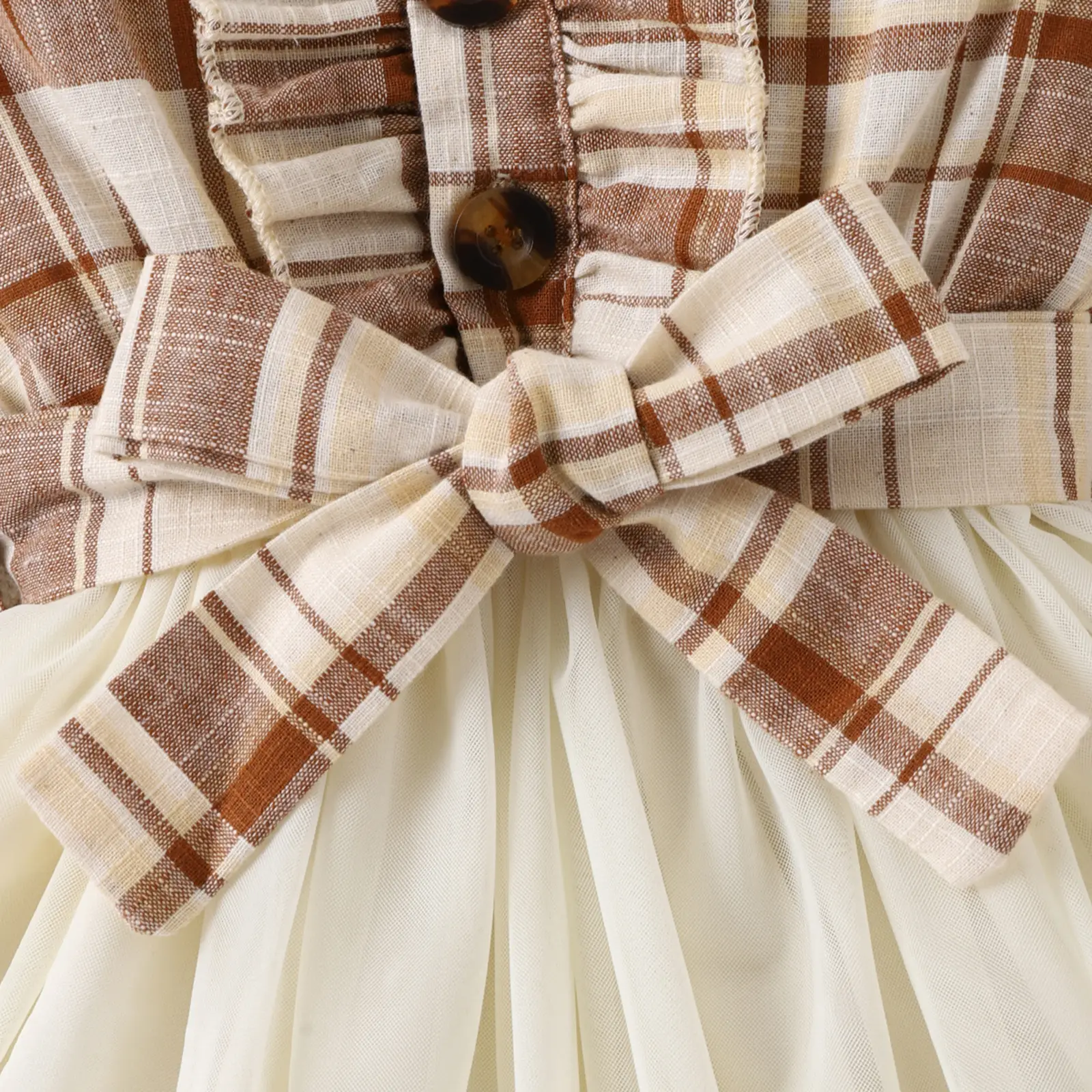 Girls Plaid Chiffon Dress with Belt & Skirt Set