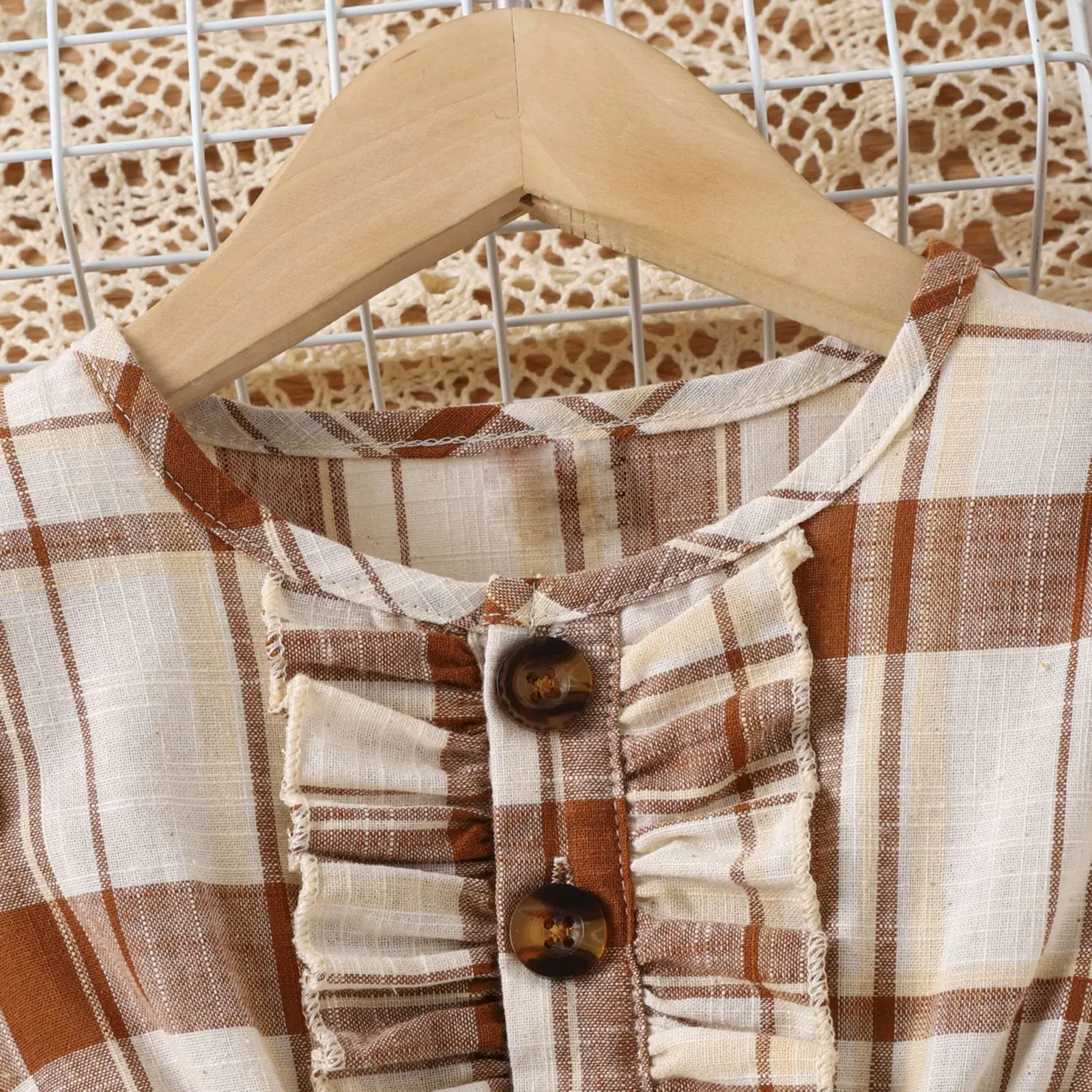 Girls Plaid Chiffon Dress with Belt & Skirt Set — feature 2