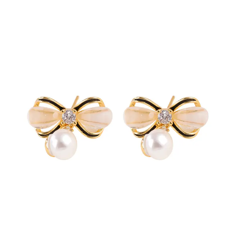 Bow Pearl Earrings for Women Gold Plated - Image 5