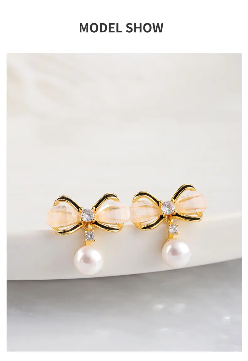 Bow Pearl Earrings for Women Gold Plated — feature 4