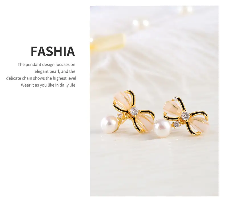 Bow Pearl Earrings for Women Gold Plated — feature 6