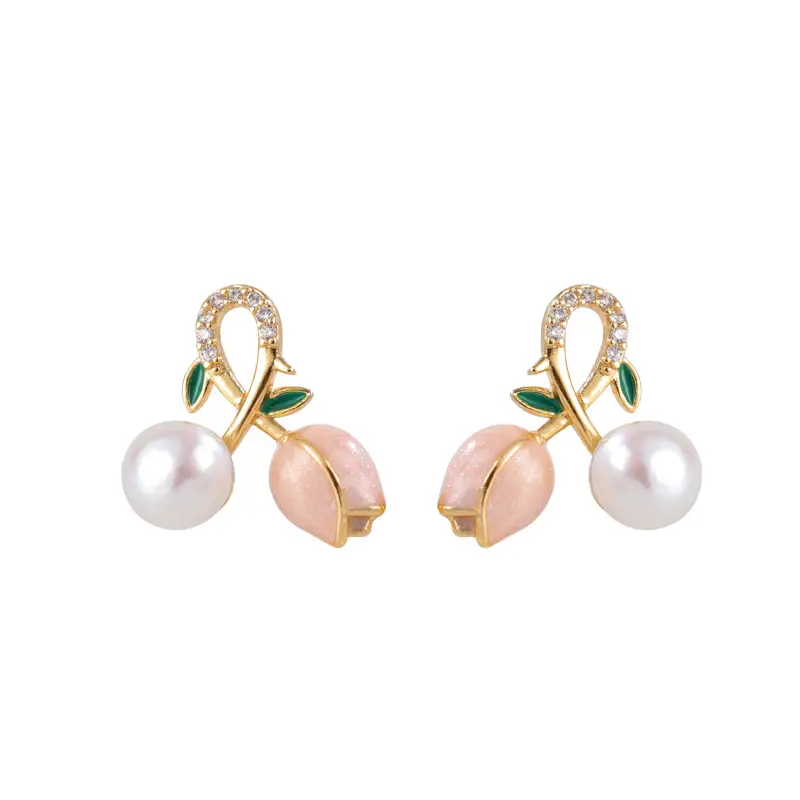 Pink Tulip Pearl Earrings S925 Silver Needle Wholesale - Image 6