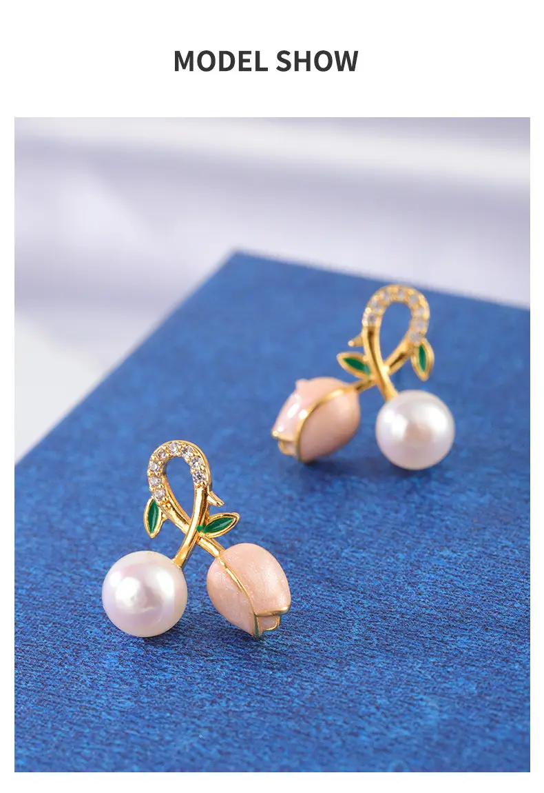 Pink Tulip Pearl Earrings S925 Silver Needle Wholesale — feature 4