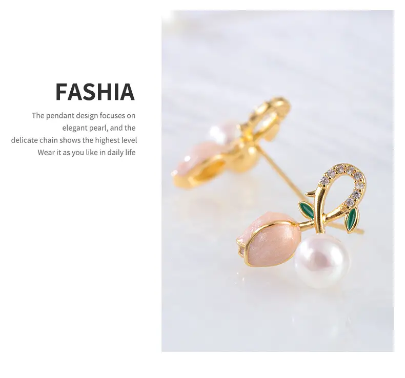 Pink Tulip Pearl Earrings S925 Silver Needle Wholesale — feature 6