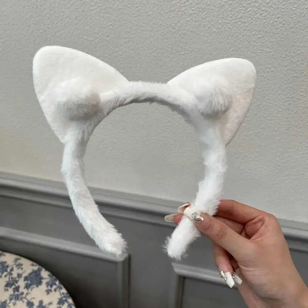White Faux Fur Cat Ear Headband for Girls - Image 9