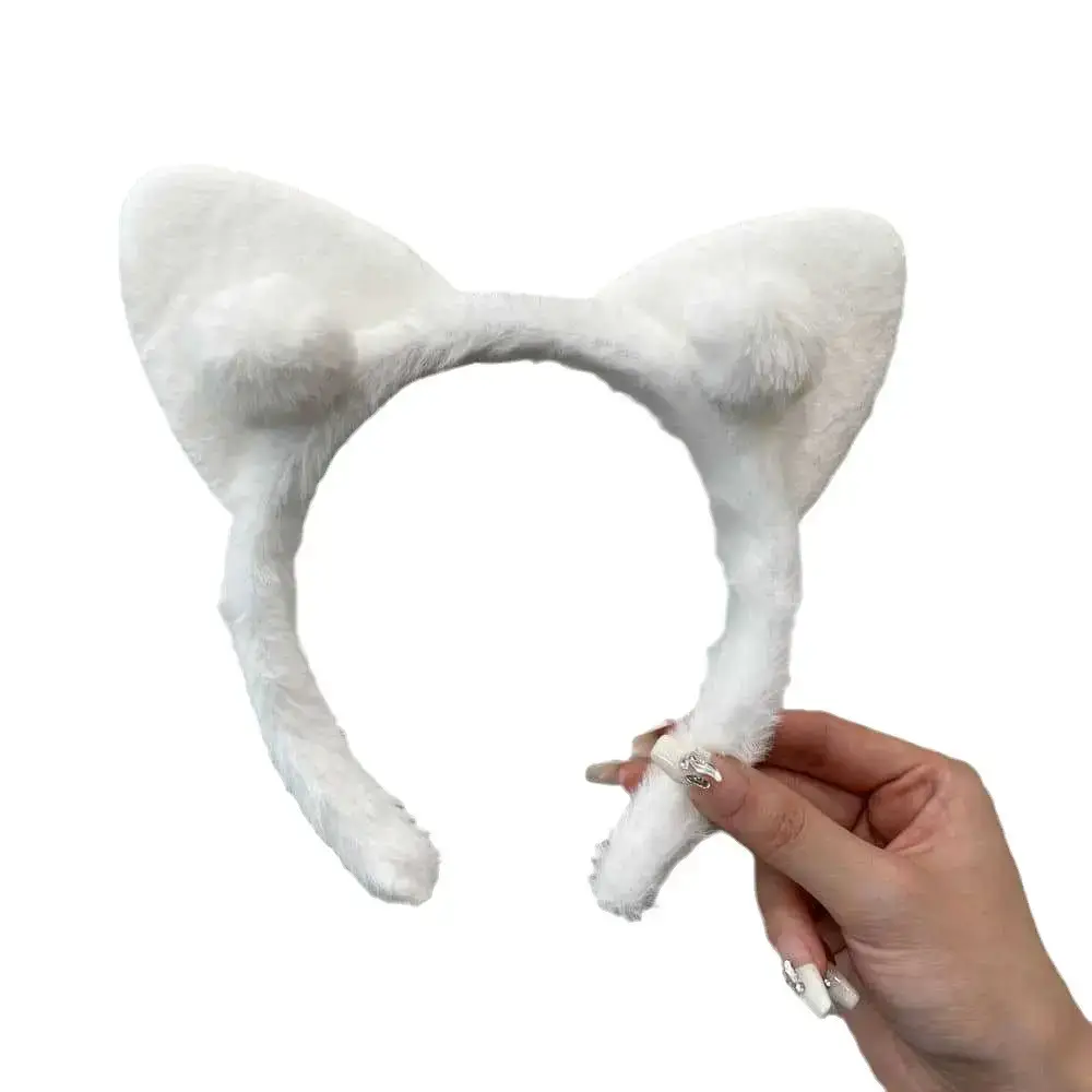 White Faux Fur Cat Ear Headband for Girls - Image 10