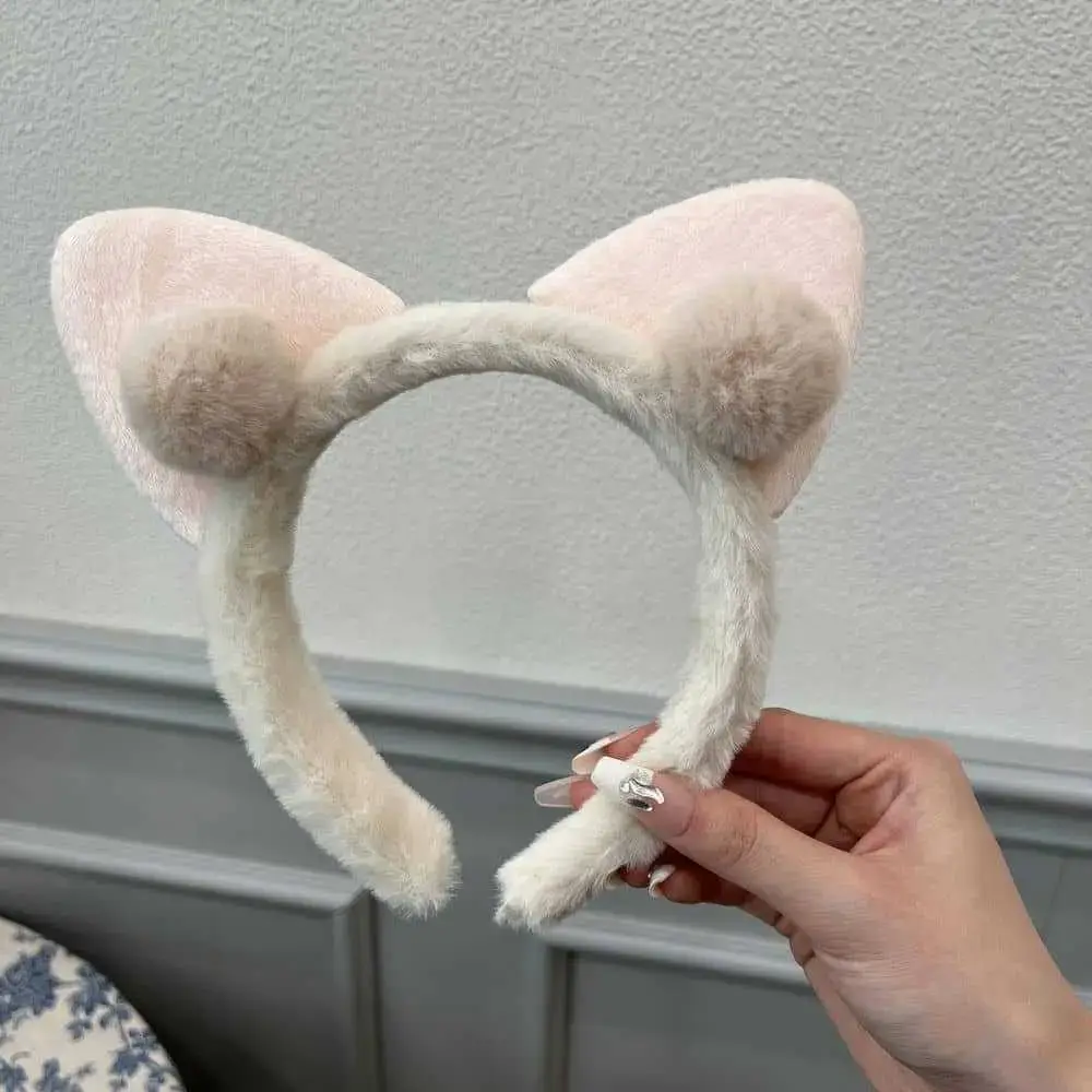 White Faux Fur Cat Ear Headband for Girls - Image 3