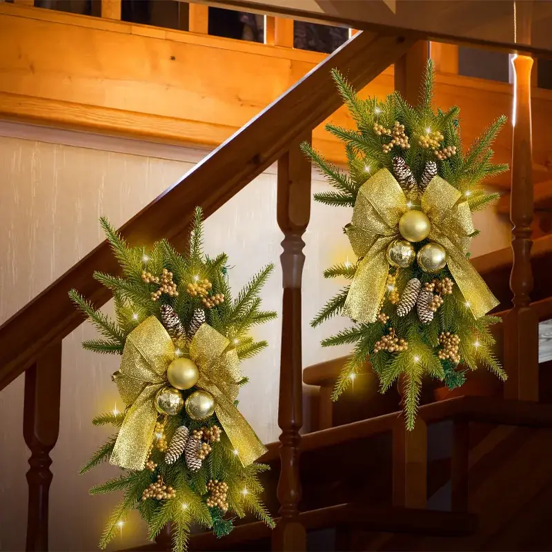 Cangyan 45cm Red Bow Upside-Down Tree Garland