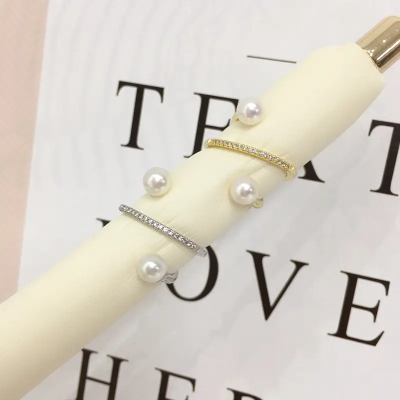 Natural Freshwater Pearl Ring White Copper Gold Plated Double Bead - Image 6