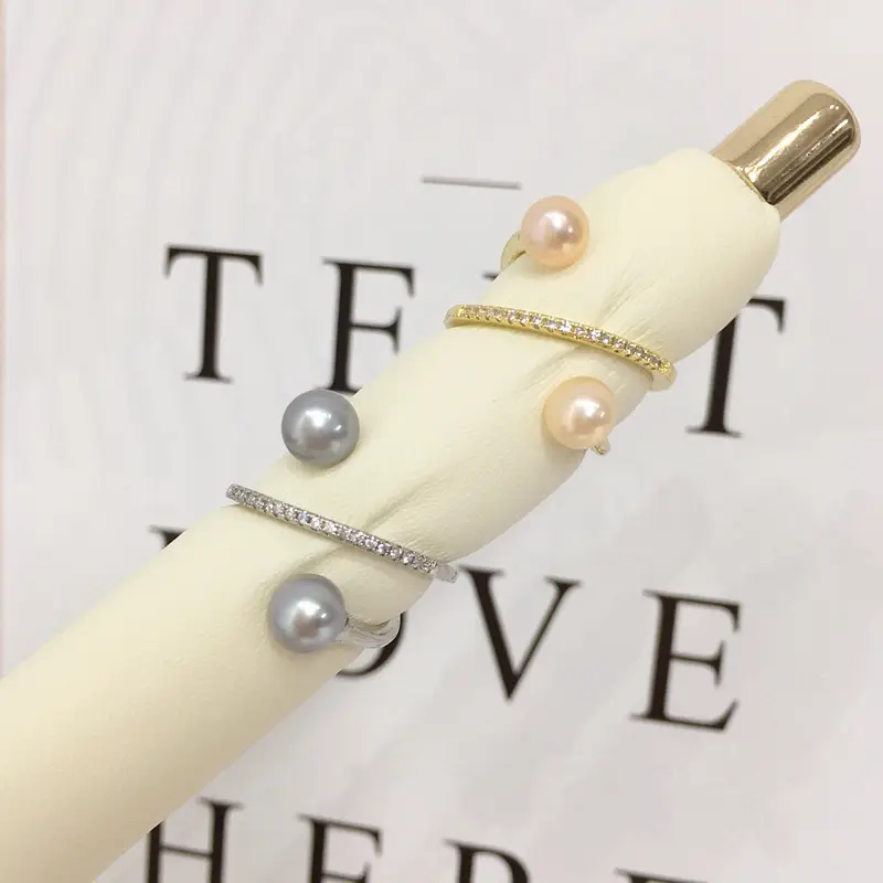 Natural Freshwater Pearl Ring White Copper Gold Plated Double Bead - Image 7