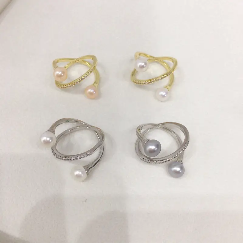 Natural Freshwater Pearl Ring White Copper Gold Plated Double Bead - Image 8