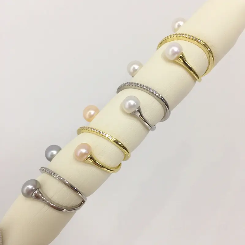 Natural Freshwater Pearl Ring White Copper Gold Plated Double Bead - Image 9