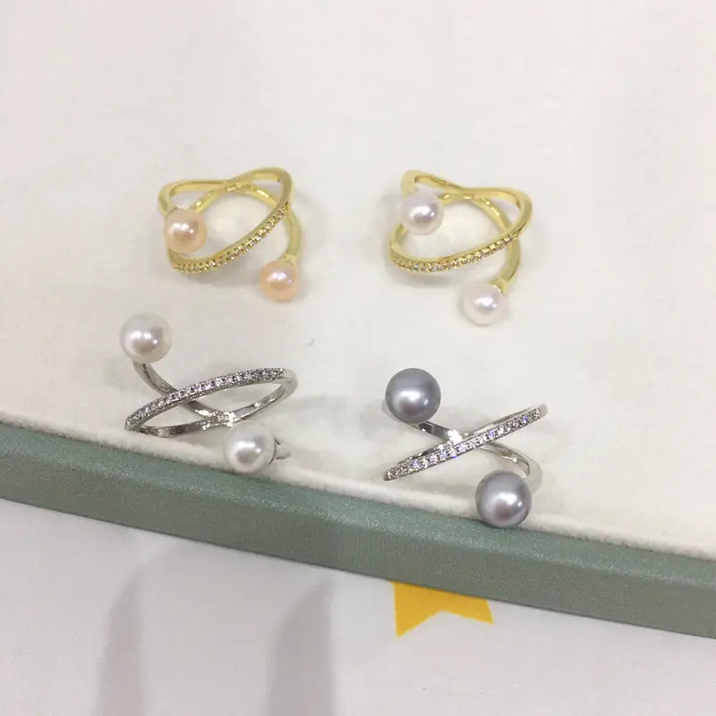 Natural Freshwater Pearl Ring White Copper Gold Plated Double Bead — feature 12