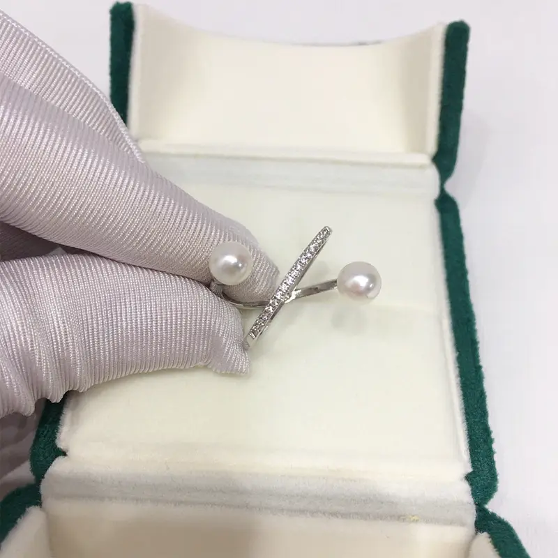 Natural Freshwater Pearl Ring White Copper Gold Plated Double Bead - Image 4