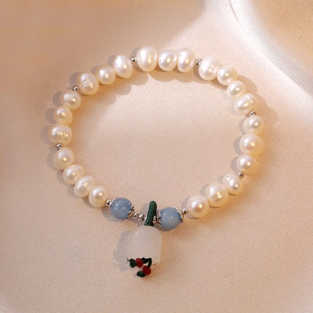 S925 Pearl Bracelet with Blue Stone for Women