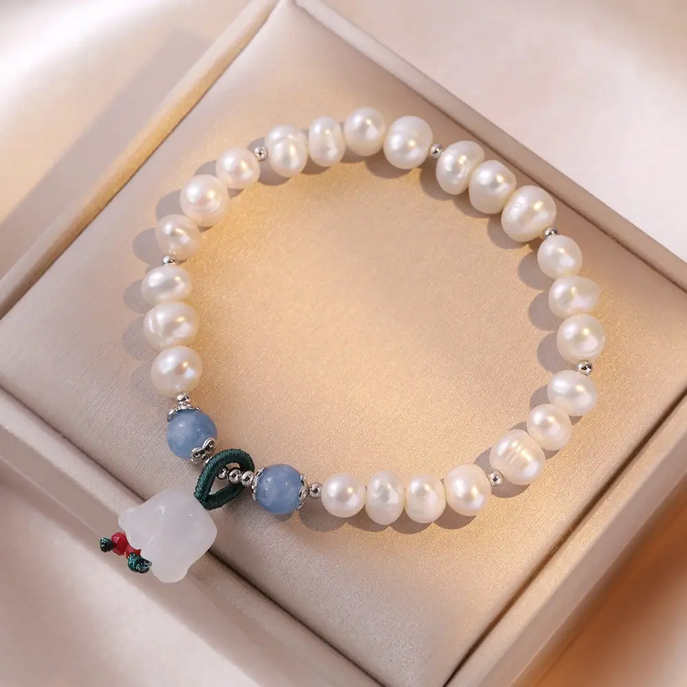 S925 Pearl Bracelet with Blue Stone for Women