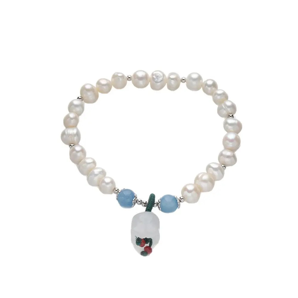 S925 Pearl Bracelet with Blue Stone for Women