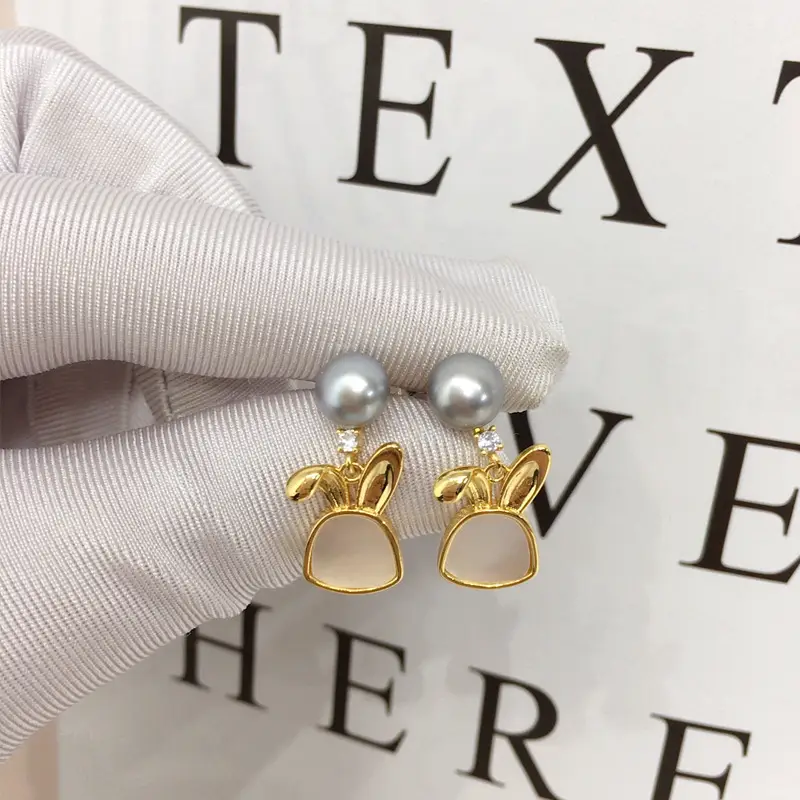 Zhuji Pearl Earrings for Women 18K Gold Filled Sea Mother Rabbit Design - Image 2