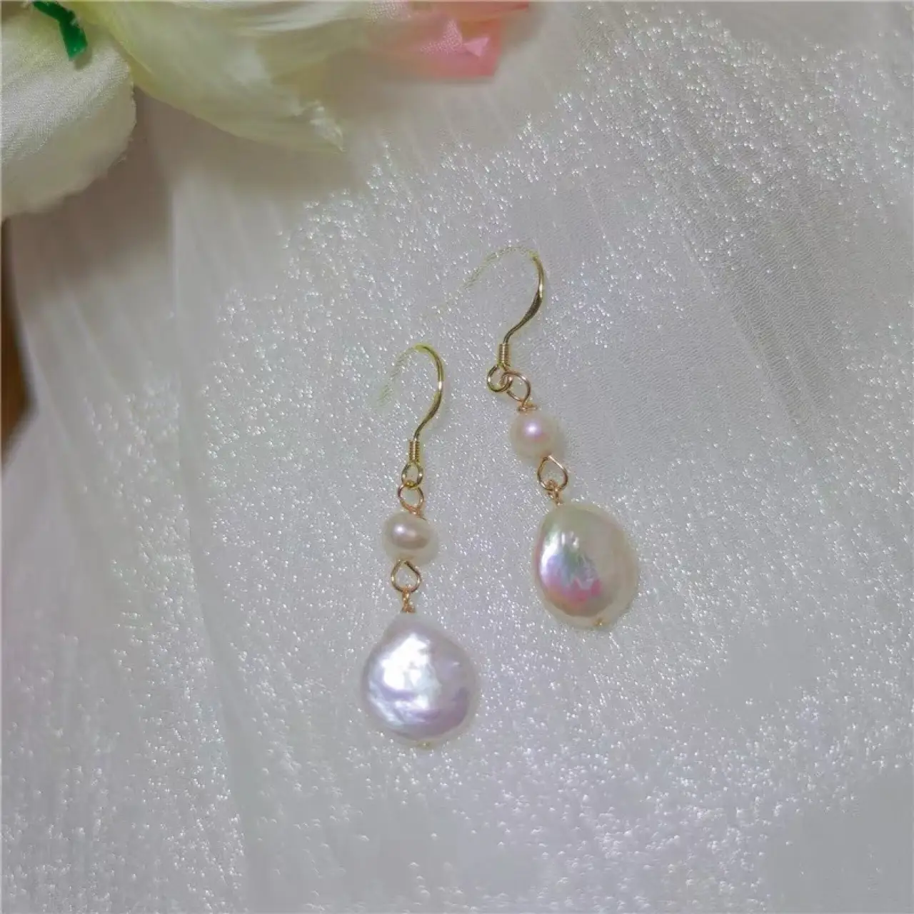 Natural Pearl Earrings for Women Silver Hook Vintage - Image 2