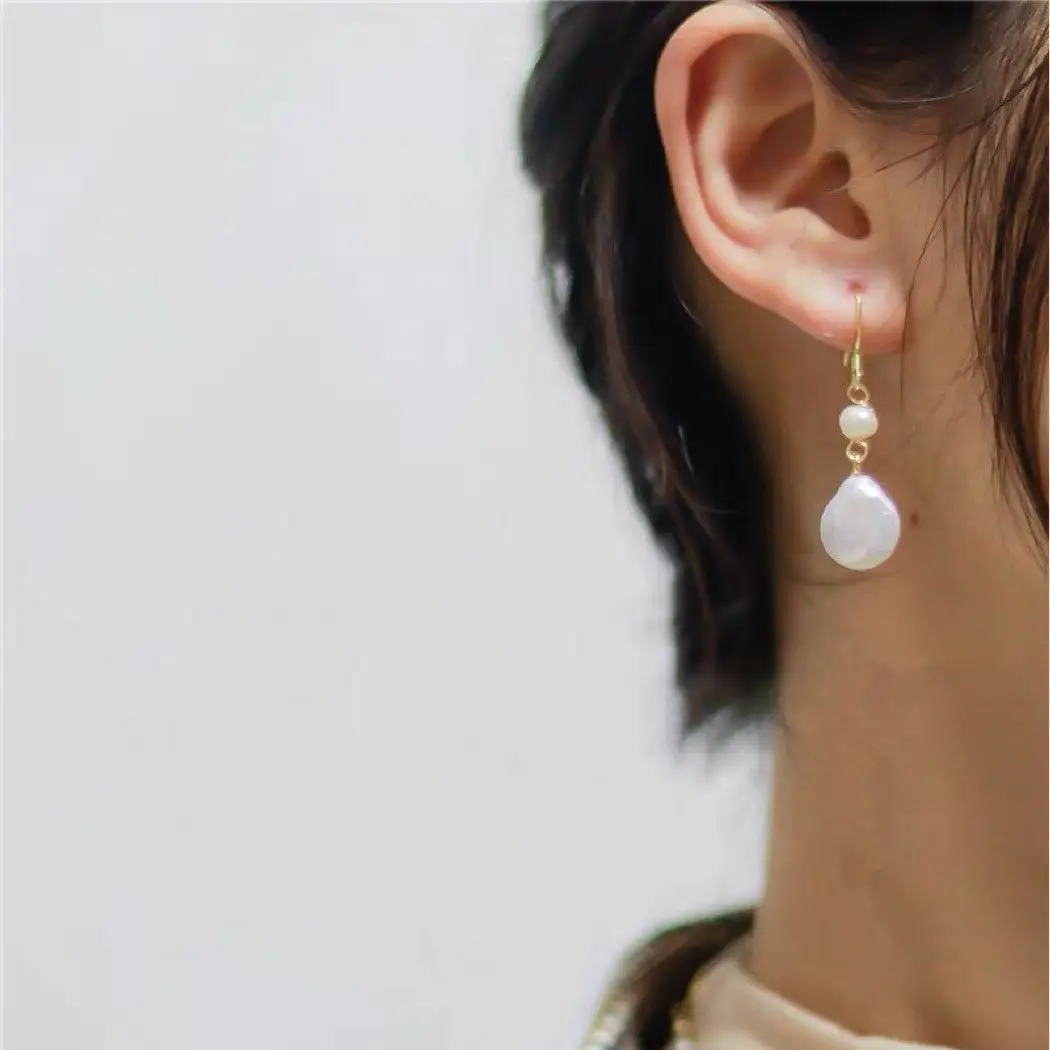 Natural Pearl Earrings for Women Silver Hook Vintage - Image 3
