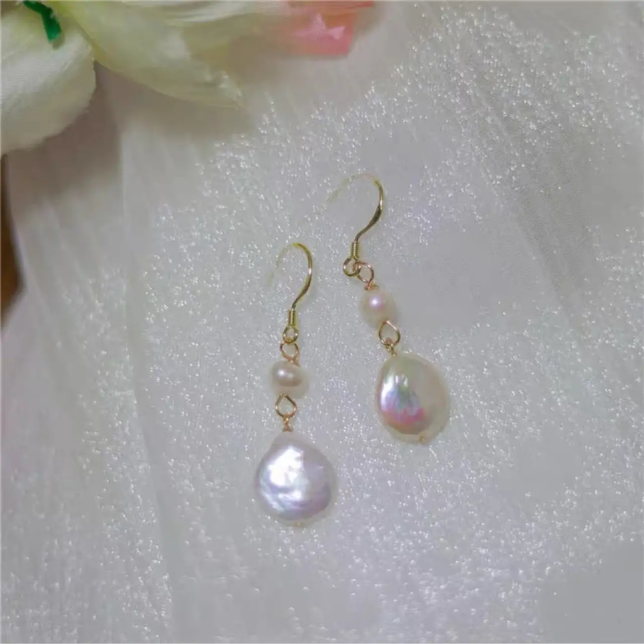 Natural Pearl Earrings for Women Silver Hook Vintage - Image 4