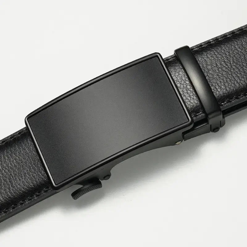 Men's Genuine Leather Belt Automatic Buckle Black - Image 3
