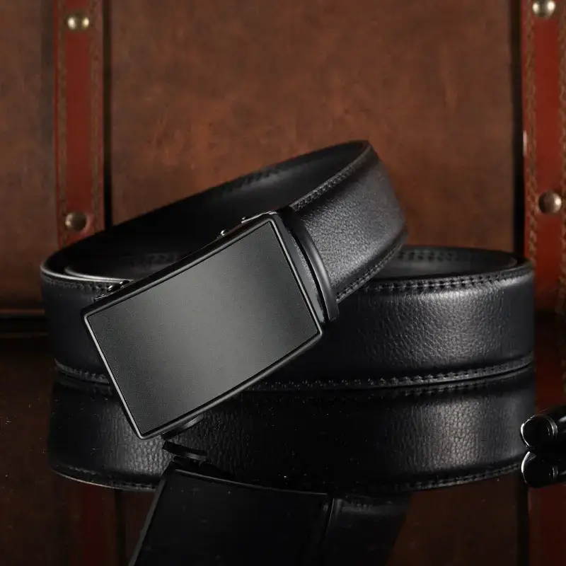 Men's Genuine Leather Belt Automatic Buckle Black - Image 4