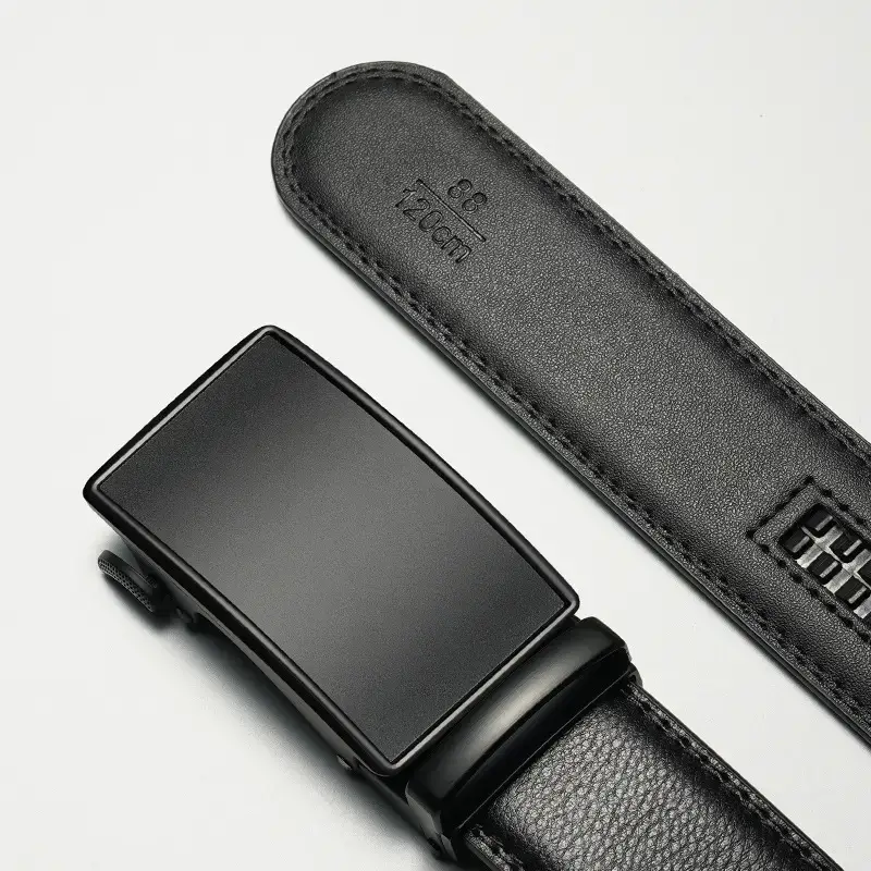 Men's Genuine Leather Belt Automatic Buckle Black - Image 5