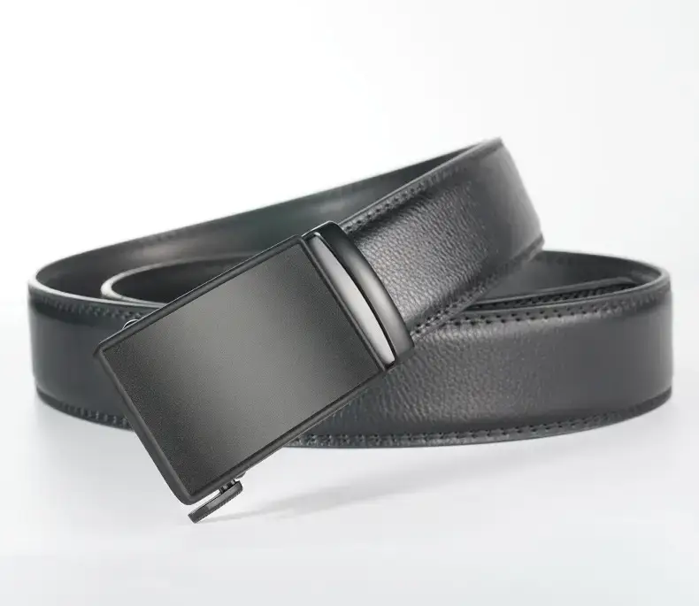 Men's Genuine Leather Belt Automatic Buckle Black — feature 11