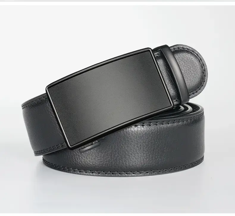 Men's Genuine Leather Belt Automatic Buckle Black — feature 12