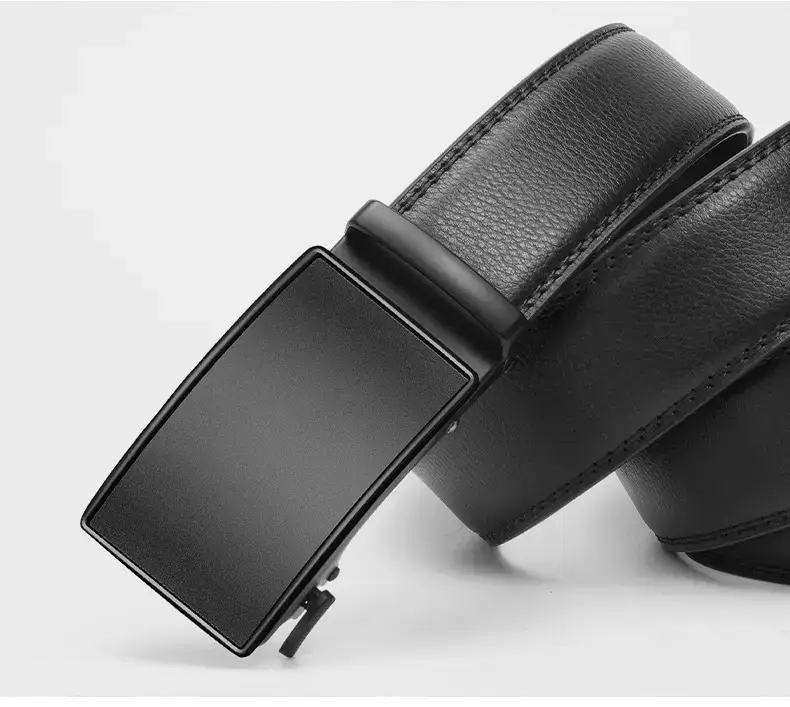 Men's Genuine Leather Belt Automatic Buckle Black — feature 13