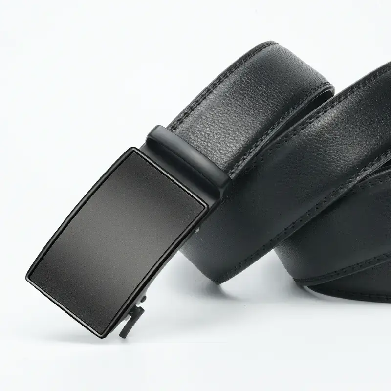 Men's Genuine Leather Belt Automatic Buckle Black — feature 15