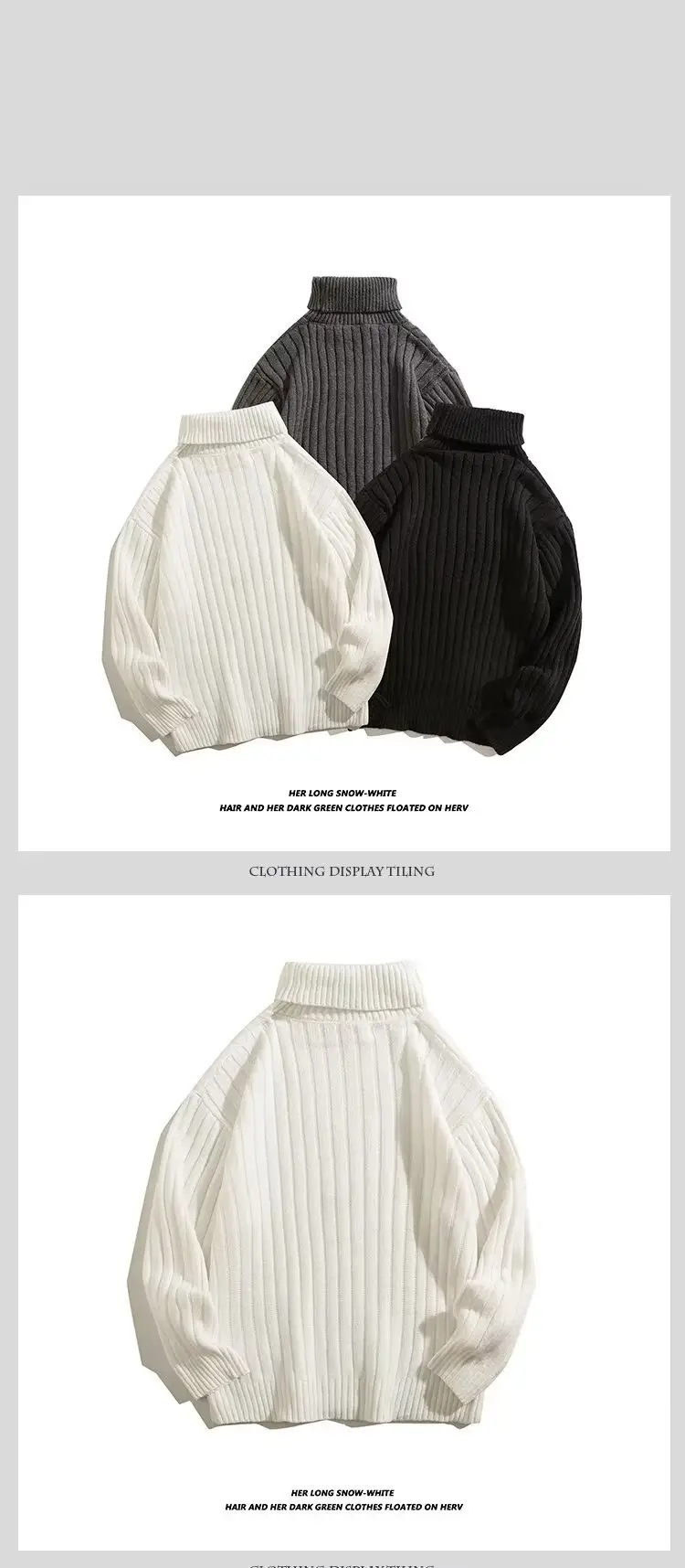 Men Black Knitted Turtleneck Sweater with Vertical Stripes — feature 2