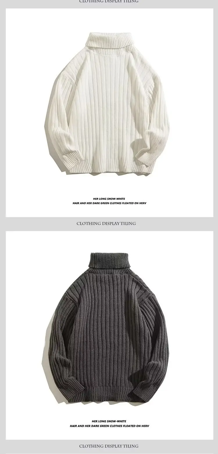 Men Black Knitted Turtleneck Sweater with Vertical Stripes — feature 3