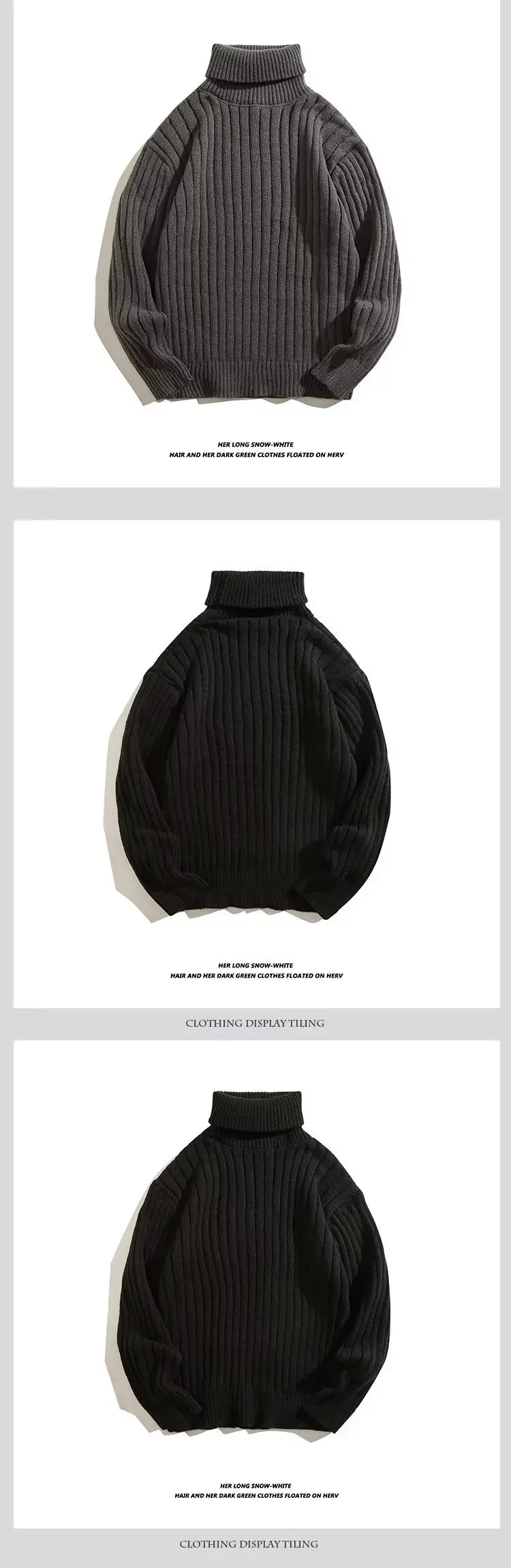 Men Black Knitted Turtleneck Sweater with Vertical Stripes — feature 4
