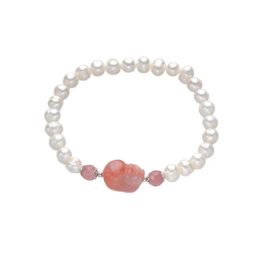 S925 Pearl Bracelet with Korean Strawberry Crystal