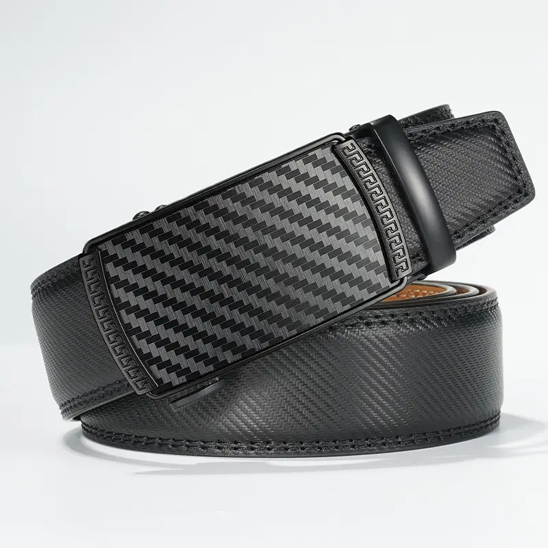 Men's Black Automatic Buckle Leather Belt - Image 5