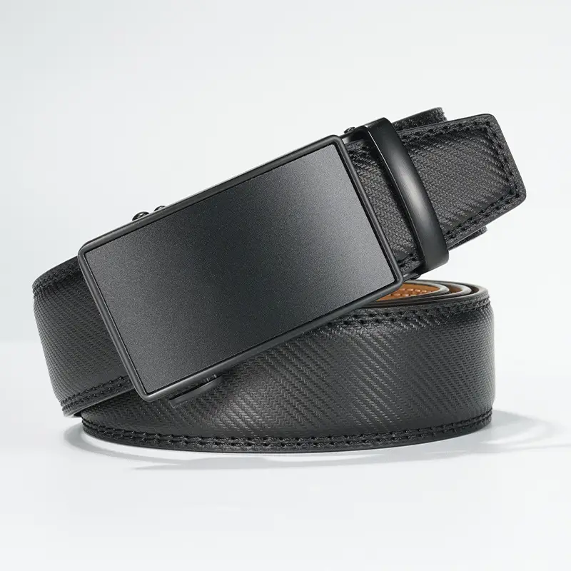 Men's Black Automatic Buckle Leather Belt - Image 6