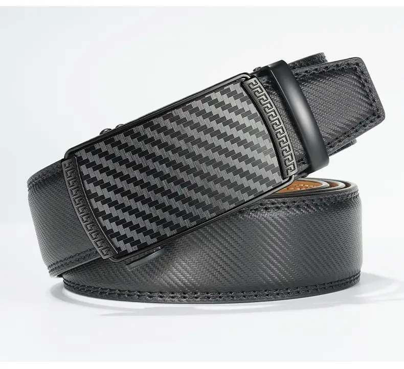 Men's Black Automatic Buckle Leather Belt — feature 18