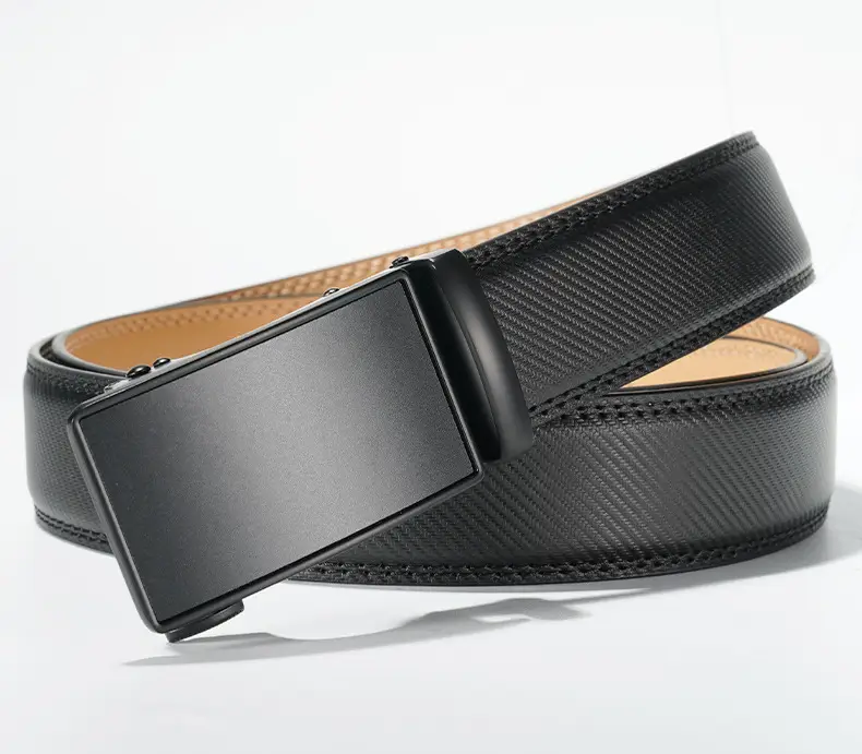 Men's Black Automatic Buckle Leather Belt — feature 20