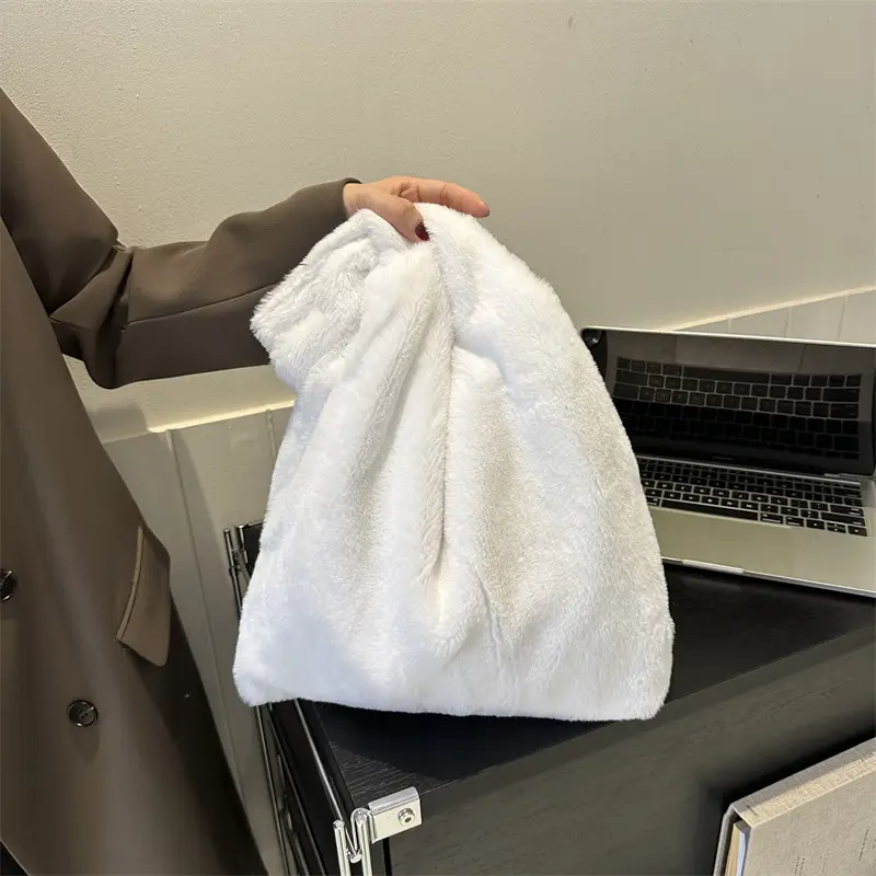 Cute Plush White Women's Shoulder Bag 2023 Winter - Image 11